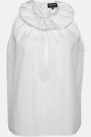 Giorgio Armani Cotton Ruffle Neck Sleeveless Top S