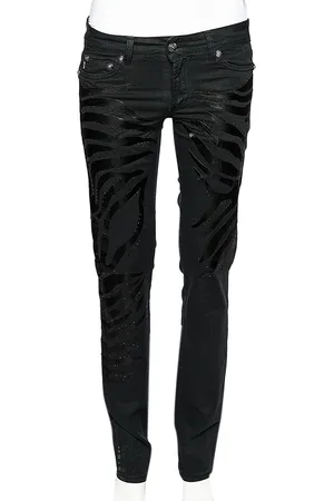 Roberto Cavalli Denim Crystal Embellished Slim Fit Jeans M