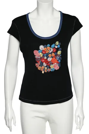 Kenzo Midnight Blue Embroidered Cotton Knit Scoop Neck T-Shirt XL