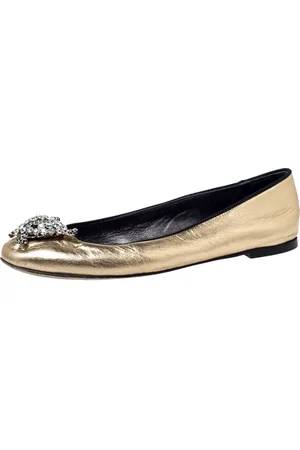 Giuseppe Zanotti Metallic Leather Crystal Embellished Ballet Flats Size 38