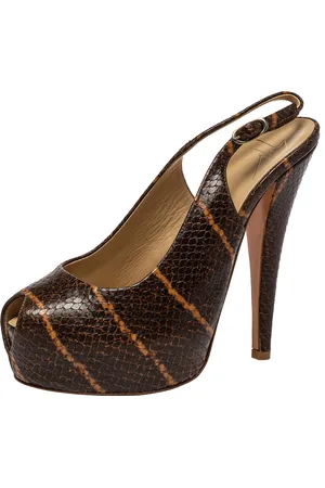 Giuseppe Zanotti Python Embossed Leather Platform Peep Toe Slingback Sandals Size 37