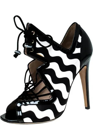 Nicholas Kirkwood Monochrome Satin And Patent Leather Cut Out Strappy Sandals Size 37