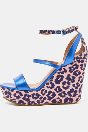Marc Jacobs /Pink Leather and Animal Print Fabric Wedge Ankle Strap Sandals Size 38