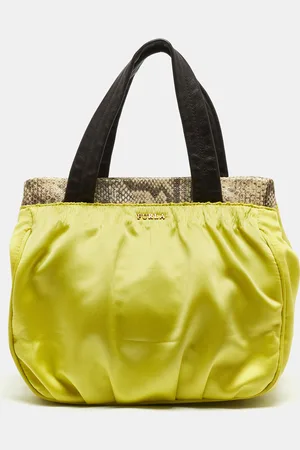 Furla Neon /Brown Satin And Snakeskin Embossed Leather Tote