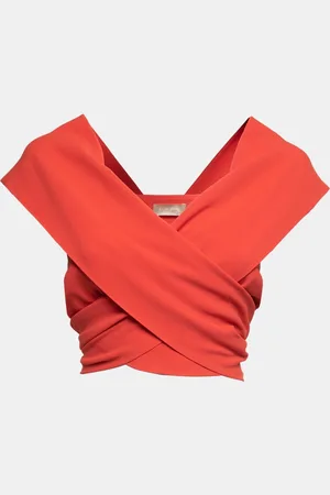 Elie saab Coral Crepe Wrap Around Sleeveless Cropped Top XS