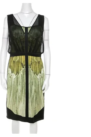 Narciso rodriguez Satin and Black Mesh Overlay Sleeveless Dress M
