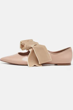 Tory Burch /Beige Leather and Velvet Clara Pointed Toe Ballet Flats Size 39.5