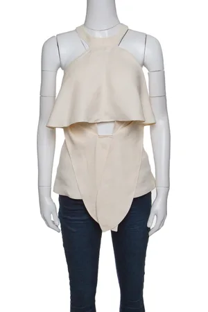 Roberto Cavalli Firenze Linen Ruffled Front Tie Detail Sleeveless Top S