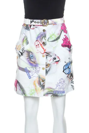 Kenzo Printed Cotton Visage Button Down Skirt M