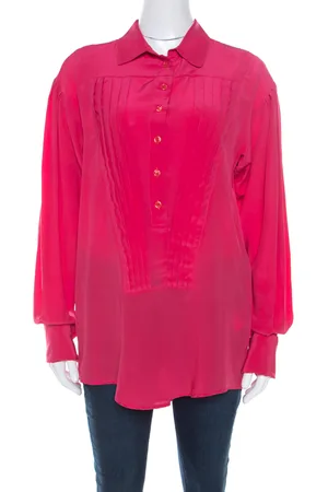 Roberto Cavalli Silk Pleated Front Rolled Cuff Detail Blouse M