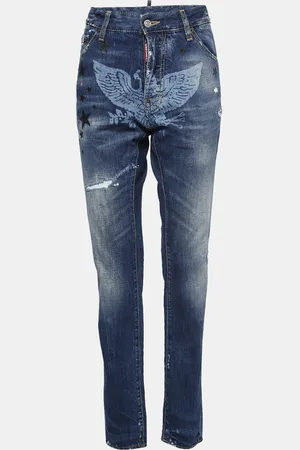 Dsquared2 Printed Distressed Denim Jeans L Waist 36"
