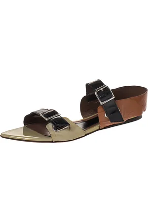 Marni Tricolor Patent Leather Pointed Toe Flat Sandals Size 39