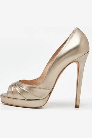 Oscar de la Renta Metallic Leather Peep Toe Platform Pumps Size 40