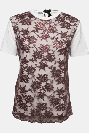 Miu Miu Cotton Knit Lace Detail T-Shirt L