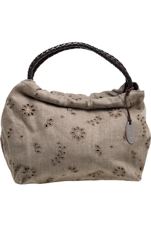 Furla Canvas and Brown Leather Floral Cut Out Shoulder Bag