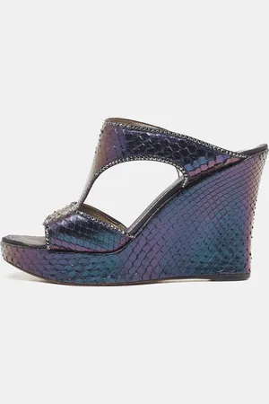 RENE CAOVILLA René Caovilla Python Crystal Embellished Wedge Sandals Size 37