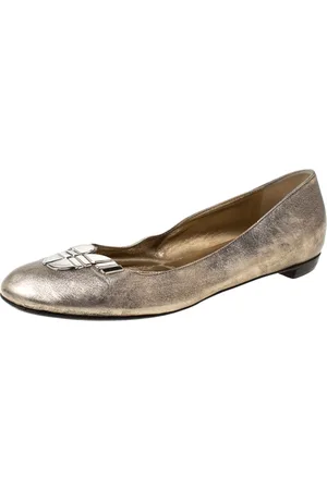 Sergio Rossi Silver Leather Ballet Flats Size 39
