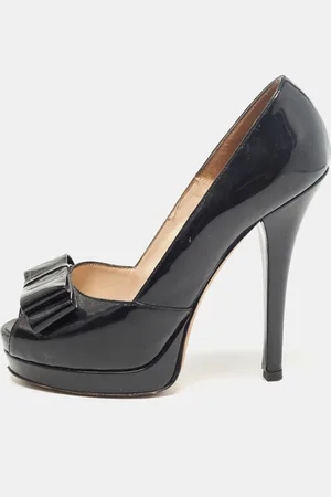 Fendi Patent Leather Bow Peep Toe Platform Pumps Size 38