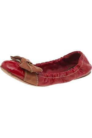 Prada /Brown Patent Leather Bow Scrunch Ballet Flats Size 38