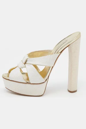 Casadei /Gold Woven Straw and Leather Platform Sandals Size 39