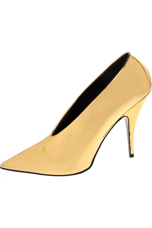 Stella McCartney Metallic Faux Patent Leather V Neck Pointed Toe Pumps Size 38