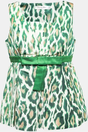 Dior Christian Animal Print Silk Bow Detail Top M