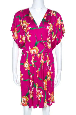 Dior Fuschia Floral Printed Silk Mini Dress L
