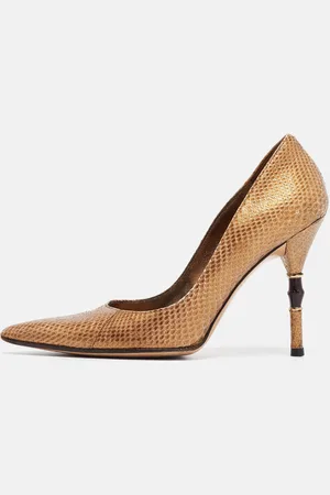 Gucci Metallic Snakeskin Bamboo Heel Pumps Size 36