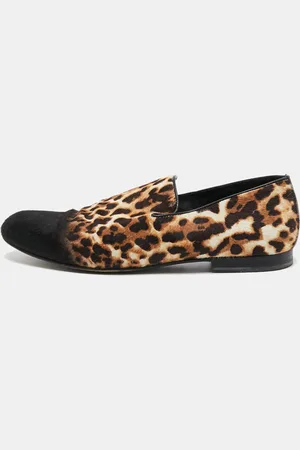 Jimmy Choo Tricolor Leopard Print Calf Hair Smoking Slippers Size 43