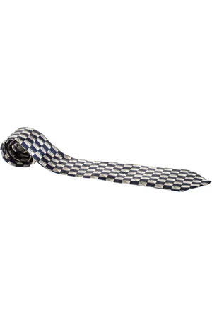 Lanvin Checkered Leaf Print Silk Tie
