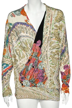 Roberto Cavalli Class Cavalli Printed Knit Draped Top L