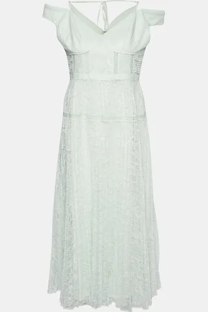 Self-Portrait Mint Lace Off Shoulder Midi Dress L
