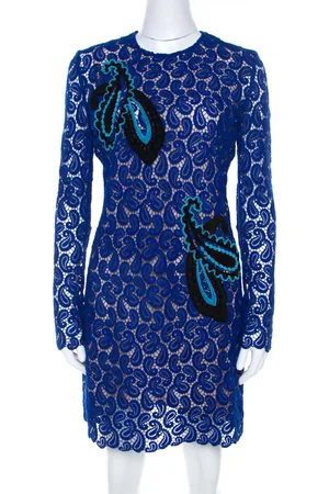 Mary Katrantzou Cobalt Paisley Macrame Lace Overlay Geri Shift Dress M