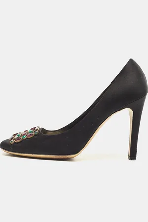 LOUIS VUITTON Satin Crystal Embellished Square Toe Pumps Size 40