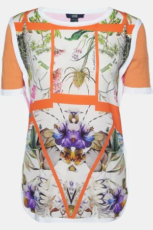 Roberto Cavalli Print Silk Knit Short Sleeve Top M
