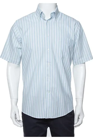 Balmain Tricolor Striped Cotton Short Sleeve Shirt M