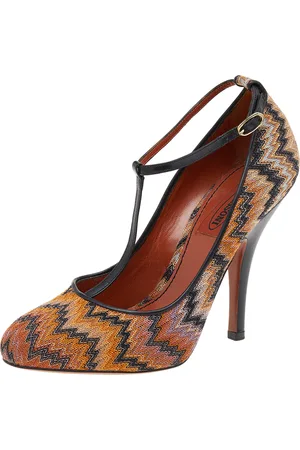 Missoni /Orange Fabric And Leather Ankle T-Strap Pumps Size 37.5