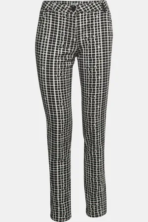 Kenzo /White Check Printed Cotton Cropped Jeans M Waist 32"