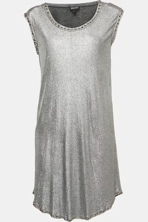Roberto Cavalli Metallic Lamé Jersey Metal Embellished Mini Dress S