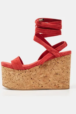 Isabel Marant Red Suede Wedge Ankle Strap Sandals Size 37