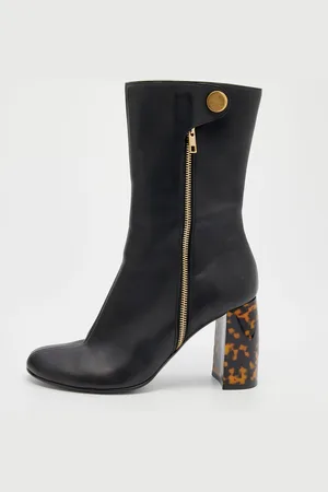 Stella McCartney Faux Leather Tortoise Block Heel "Percy" Ankle Boots Size 37