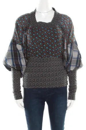 Kenzo Floral and Checked Print Blouson Top S