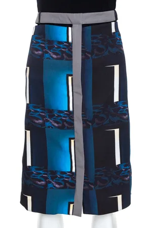 Kenzo Abstract Print Side Slit Detail Fitted Skirt M