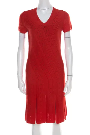 Roberto Cavalli Crochet Knit V Neck Godet Dress M