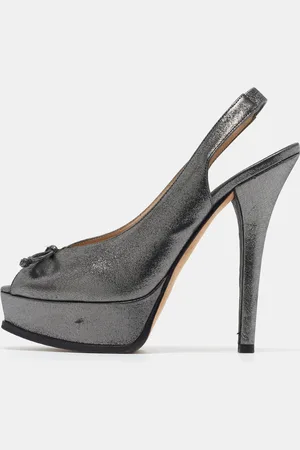 Fendi Glitter Fabric Bow sta Slingback Pumps Size 41