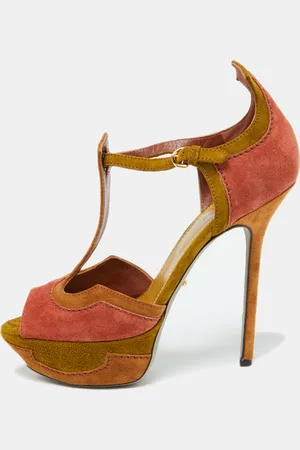 Sergio Rossi Tri Color Suede Platform Ankle Strap Sandals Size 38.5