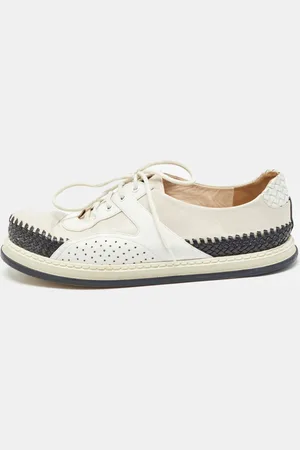 Bottega Veneta Tricolor Woven Leather and Leather Lace Up Sneakers Size 37