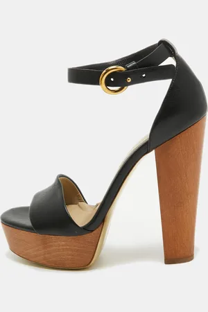 Stella McCartney Faux Leather Wooden Platform Ankle Strap Sandals Size 40