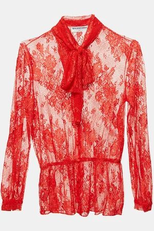 Balenciaga Sheer Lace Neck Tie-Up Top M