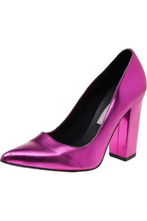 Stella McCartney Pink Faux Leather Block Heel Pointed-Toe Pumps Size 36